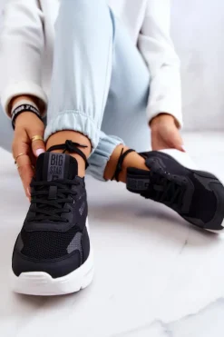 Damskie Big Star Shoes Modne Sneakersy Buty Sportowe Big Star JJ274598 Czarne