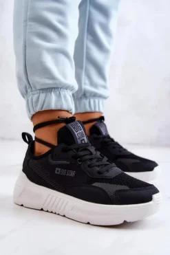 Damskie Big Star Shoes Modne Sneakersy Buty Sportowe Big Star JJ274598 Czarne