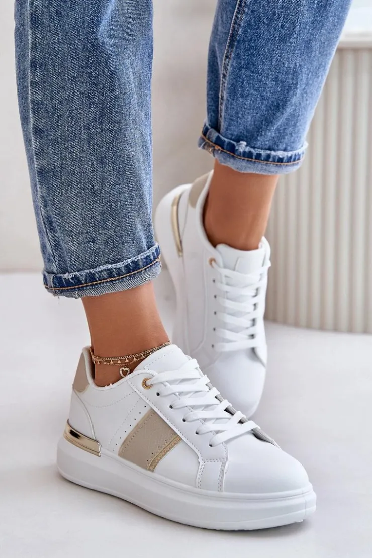 Damskie Boto Modne Sneakersy Damskie Na Platformie Z Eko Skóry Beżowe Nevisase