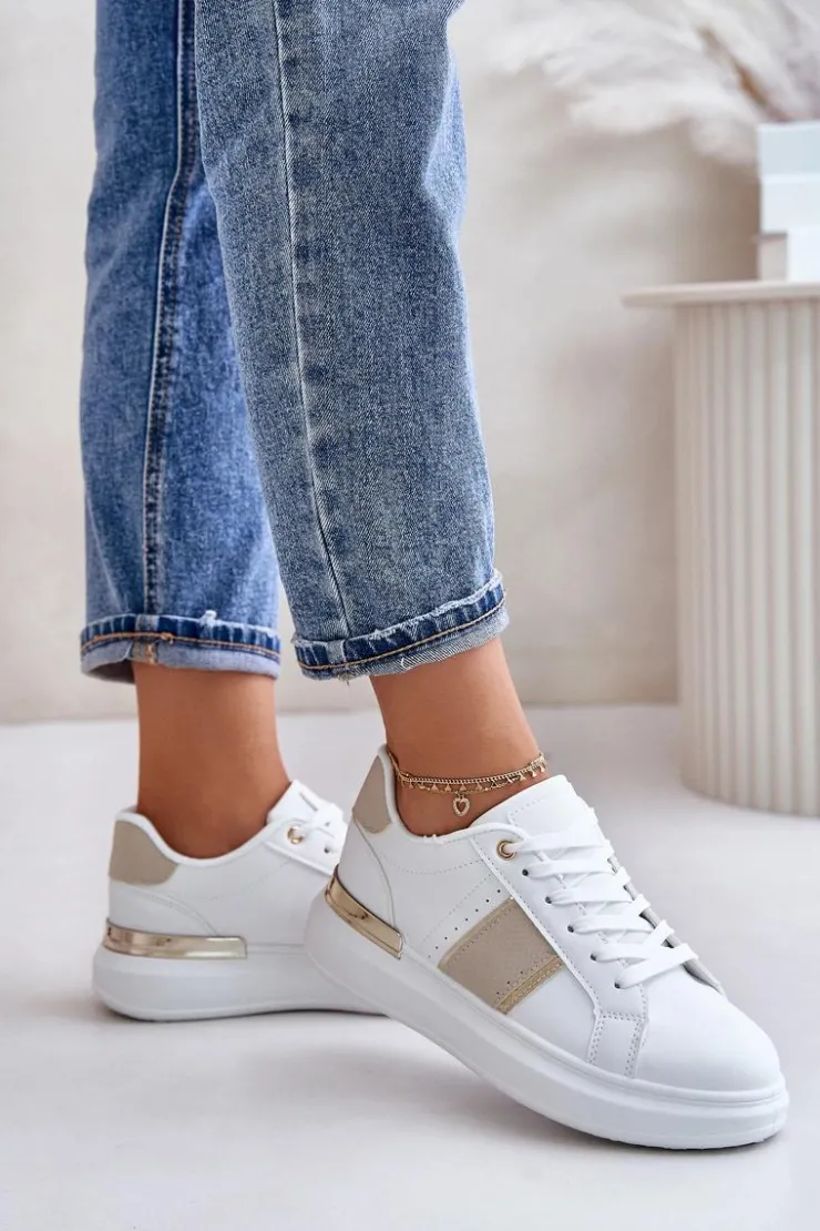 Damskie Boto Modne Sneakersy Damskie Na Platformie Z Eko Skóry Beżowe Nevisase