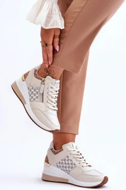 Damskie Boto Modne Sneakersy Damskie Na Koturnie Beżowe Jolly