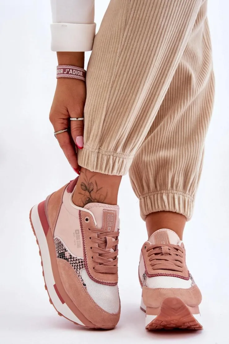 Damskie Big Star Shoes Modne Sneakersy Memory Foam System Big Star LL274366 Różowe