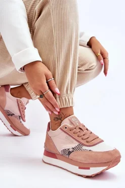 Damskie Big Star Shoes Modne Sneakersy Memory Foam System Big Star LL274366 Różowe