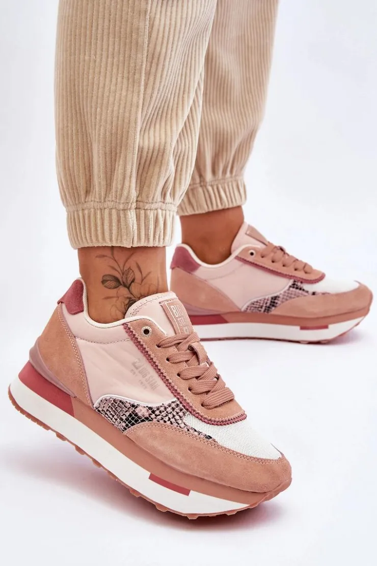 Damskie Big Star Shoes Modne Sneakersy Memory Foam System Big Star LL274366 Różowe