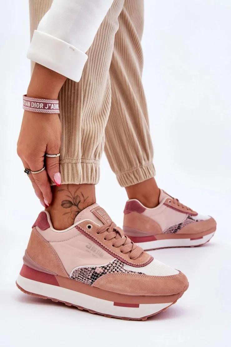 Damskie Big Star Shoes Modne Sneakersy Memory Foam System Big Star LL274366 Różowe