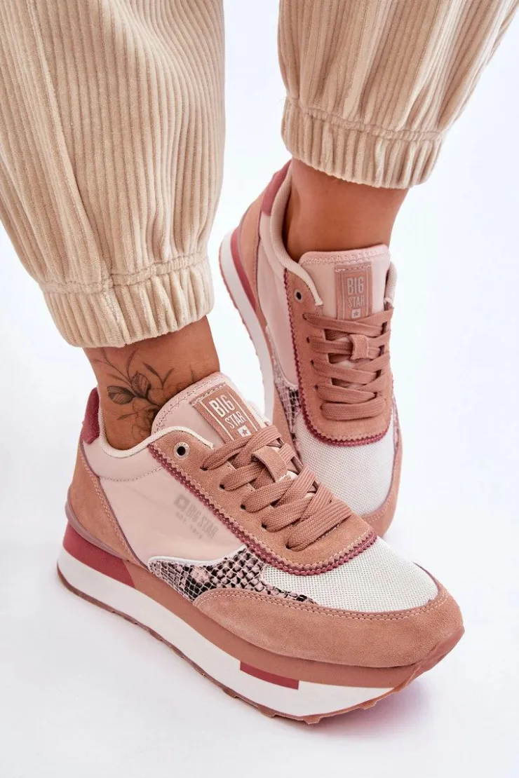 Damskie Big Star Shoes Modne Sneakersy Memory Foam System Big Star LL274366 Różowe