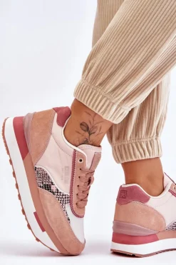 Damskie Big Star Shoes Modne Sneakersy Memory Foam System Big Star LL274366 Różowe