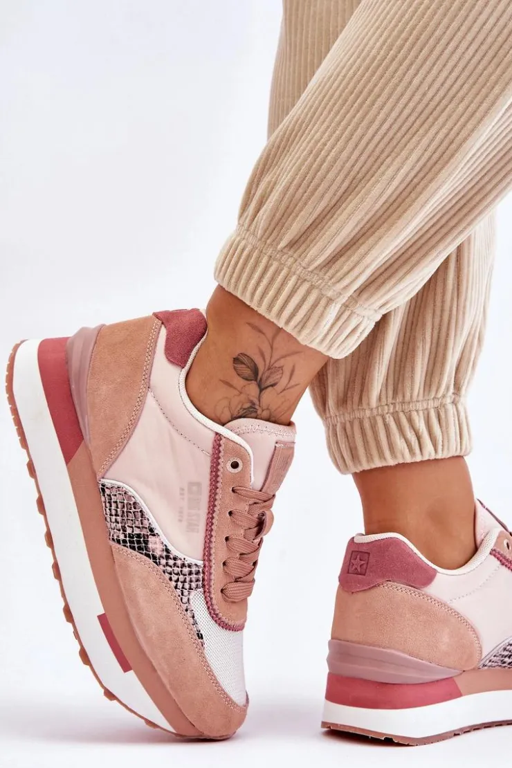 Damskie Big Star Shoes Modne Sneakersy Memory Foam System Big Star LL274366 Różowe