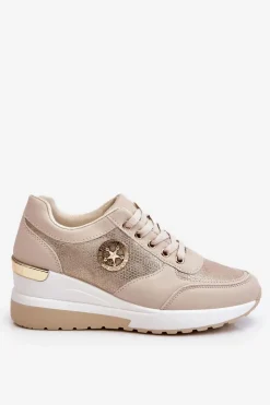 New Boto Modne Sneakersy Na Koturnie Beżowe Jaliyah