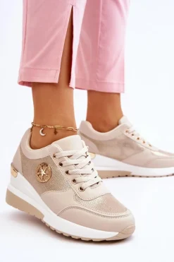 New Boto Modne Sneakersy Na Koturnie Beżowe Jaliyah