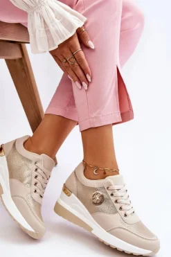New Boto Modne Sneakersy Na Koturnie Beżowe Jaliyah