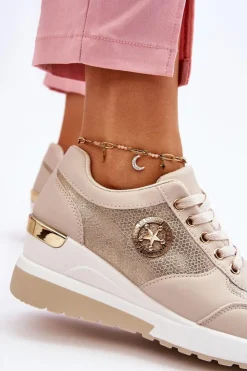 New Boto Modne Sneakersy Na Koturnie Beżowe Jaliyah