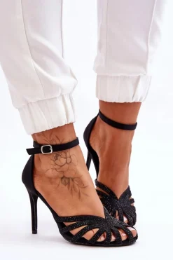 Boto Czółenka Klasyczne*Modne Szpilki Z Dżetami Czarne Jaylen