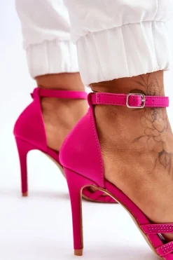 Boto Czółenka Klasyczne*Modne Szpilki Z Dżetami Fuksja Jaylen