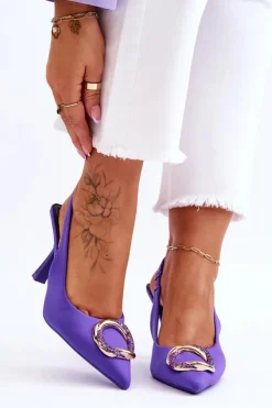 Boto Czółenka Klasyczne*Modne Szpilki Z Ozdobą I Cyrkoniami Fioletowe Alexia