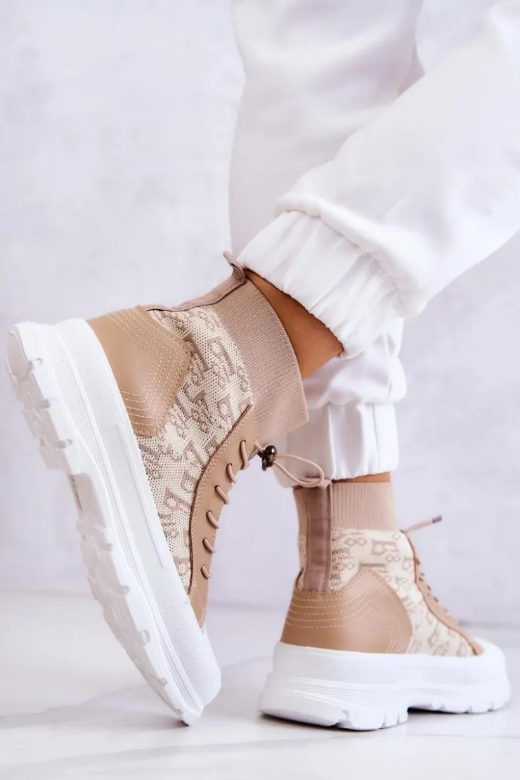 Damskie Boto Modne Trampki Wysoka Skarpeta Beżowe Collin