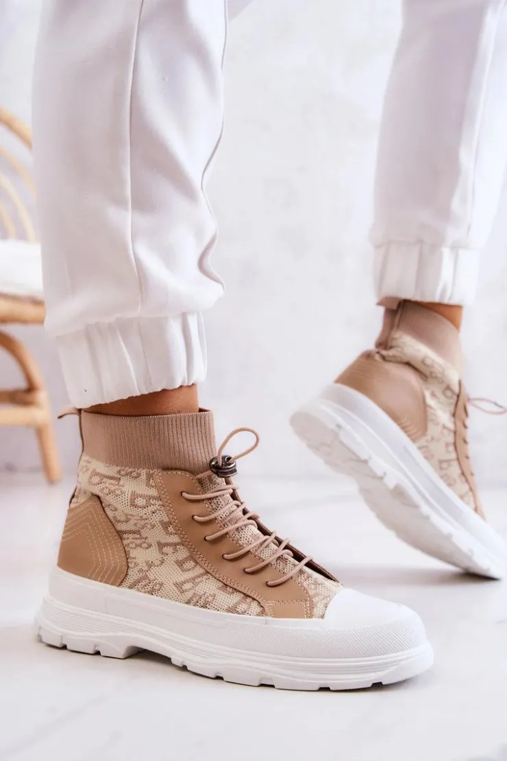 Damskie Boto Modne Trampki Wysoka Skarpeta Beżowe Collin