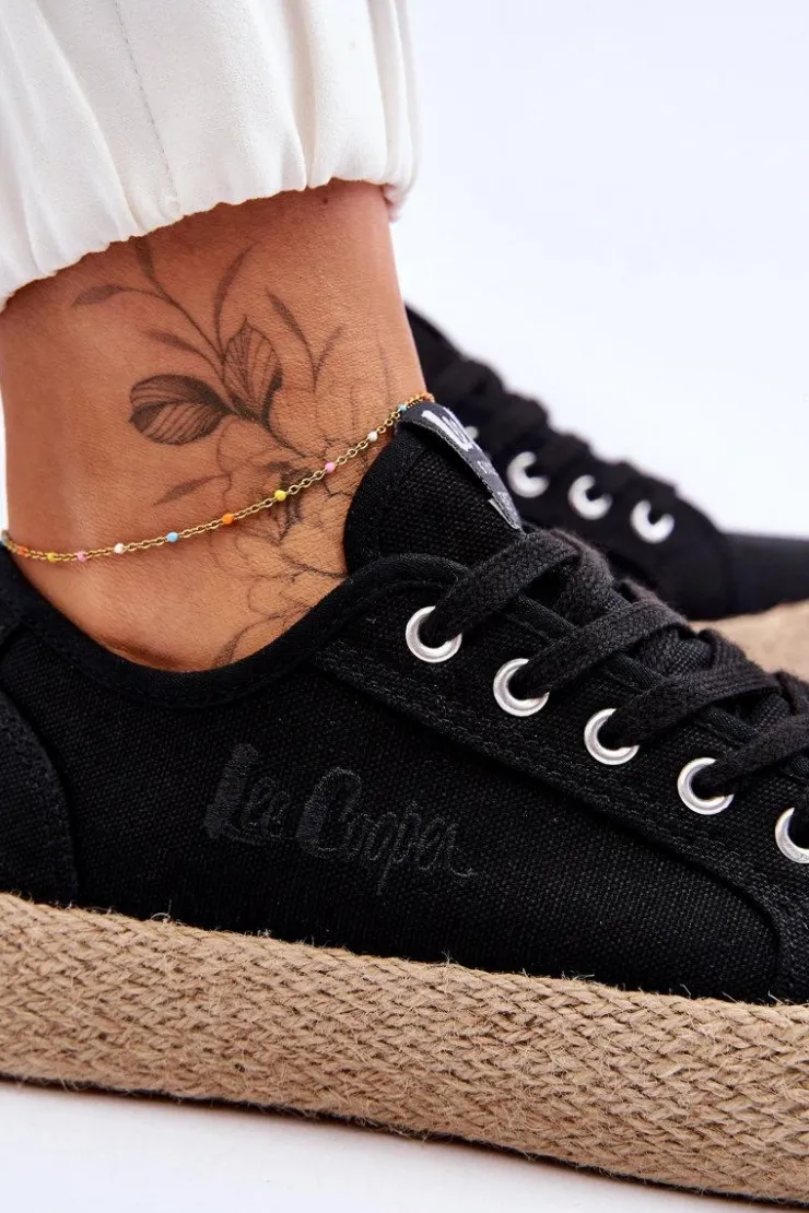 Lee Cooper Trampki Damskie Niskie*Modne Trampki Z Plecionką LCW-23-31-1797L Czarne