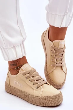 Discount Lee Cooper Modne Trampki Z Plecionką LCW-23-31-1795L Beżowe