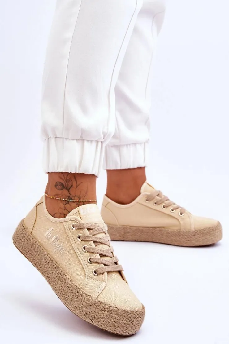 Discount Lee Cooper Modne Trampki Z Plecionką LCW-23-31-1795L Beżowe