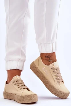 Discount Lee Cooper Modne Trampki Z Plecionką LCW-23-31-1795L Beżowe