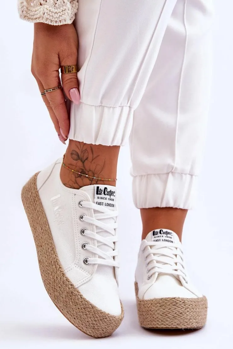 Damskie Lee Cooper Modne Trampki Z Plecionką LCW-23-31-1796L Białe