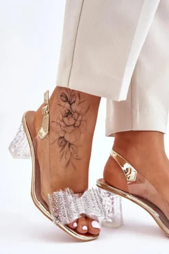Damskie buty S.Barski Modne Transparentne Sandały Z Kokardą Złote Ariella