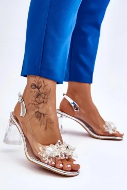 Damskie Damskie buty S.Barski Modne Transparentne Sandałki Z Ozdobami Srebrne Carmelo