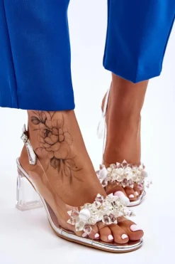 Damskie Damskie buty S.Barski Modne Transparentne Sandałki Z Ozdobami Srebrne Carmelo