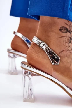 Damskie Damskie buty S.Barski Modne Transparentne Sandałki Z Ozdobami Srebrne Carmelo