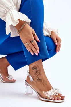 Damskie Damskie buty S.Barski Modne Transparentne Sandałki Z Ozdobami Srebrne Carmelo