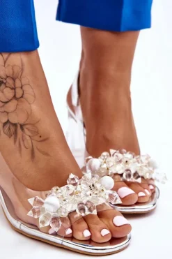 Damskie Damskie buty S.Barski Modne Transparentne Sandałki Z Ozdobami Srebrne Carmelo