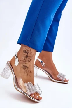 Damskie Damskie buty S.Barski Modne Transparentne Sandały Z Kokardą Srebrne Ariella