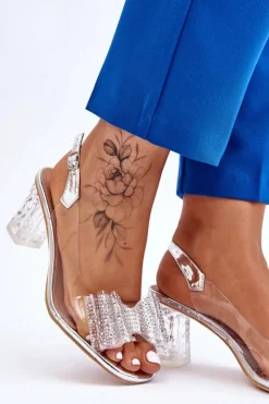 Damskie Damskie buty S.Barski Modne Transparentne Sandały Z Kokardą Srebrne Ariella