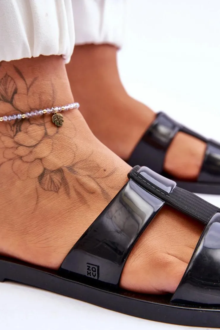 Online ZAXY Modne Wegańskie Klapki JJ285263 Czarne Czarny