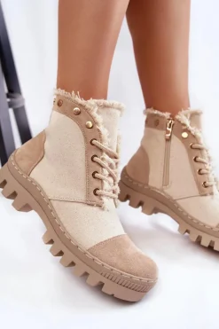 Damskie Damskie buty S.Barski Modne Wiosenne Damskie Botki Trapery Beżowe Claira