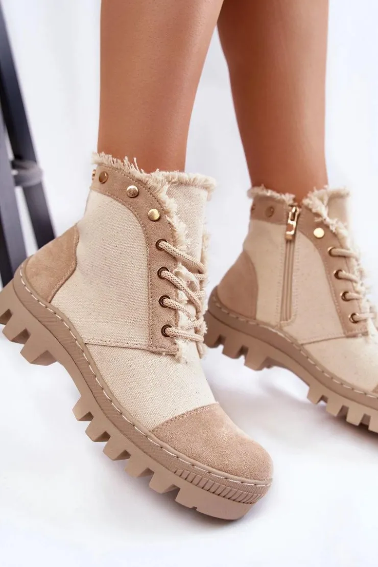 Damskie Damskie buty S.Barski Modne Wiosenne Damskie Botki Trapery Beżowe Claira