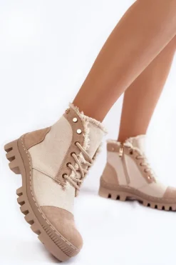 Damskie Damskie buty S.Barski Modne Wiosenne Damskie Botki Trapery Beżowe Claira