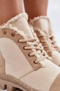 Damskie Damskie buty S.Barski Modne Wiosenne Damskie Botki Trapery Beżowe Claira