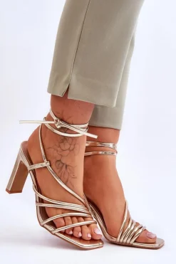 Boto Sandały Na Obcasie*Modne Wiązane Sandały Na Obcasie Złote Tessoro