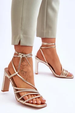 Boto Sandały Na Obcasie*Modne Wiązane Sandały Na Obcasie Złote Tessoro
