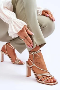 Boto Sandały Na Obcasie*Modne Wiązane Sandały Na Obcasie Złote Tessoro