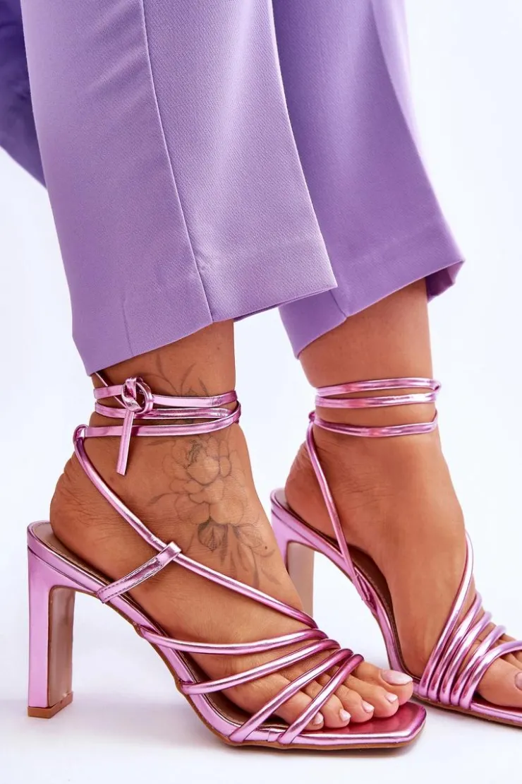 Damskie Boto Modne Wiązane Sandały Na Obcasie Różowe Tessoro