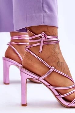 Damskie Boto Modne Wiązane Sandały Na Obcasie Różowe Tessoro