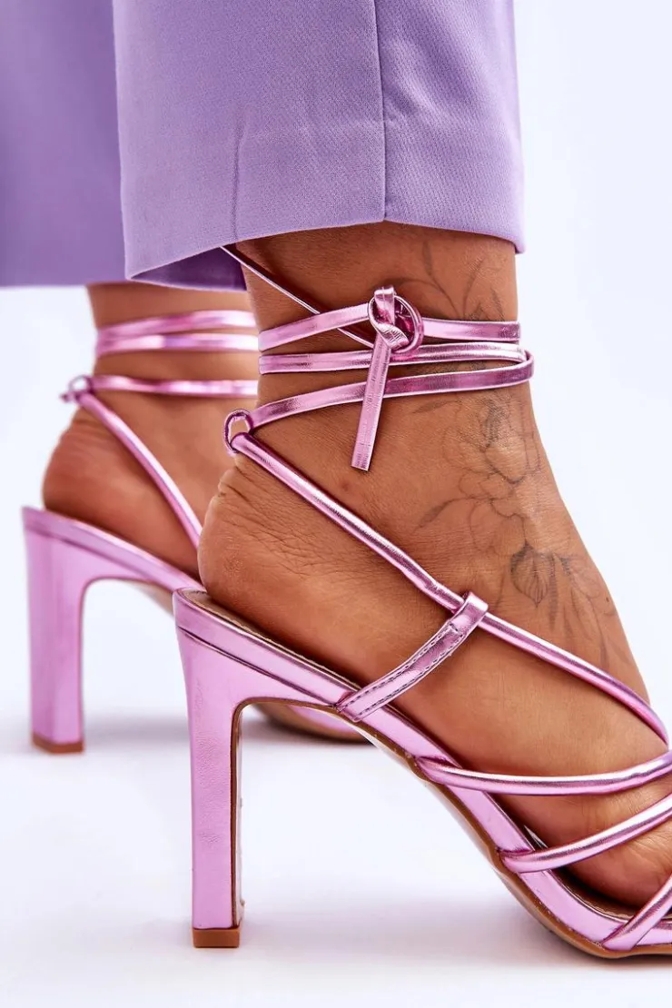 Damskie Boto Modne Wiązane Sandały Na Obcasie Różowe Tessoro