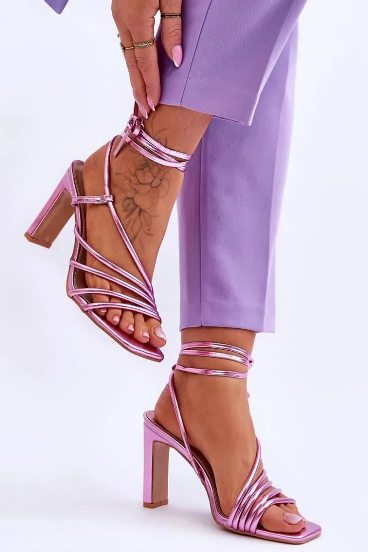 Damskie Boto Modne Wiązane Sandały Na Obcasie Różowe Tessoro