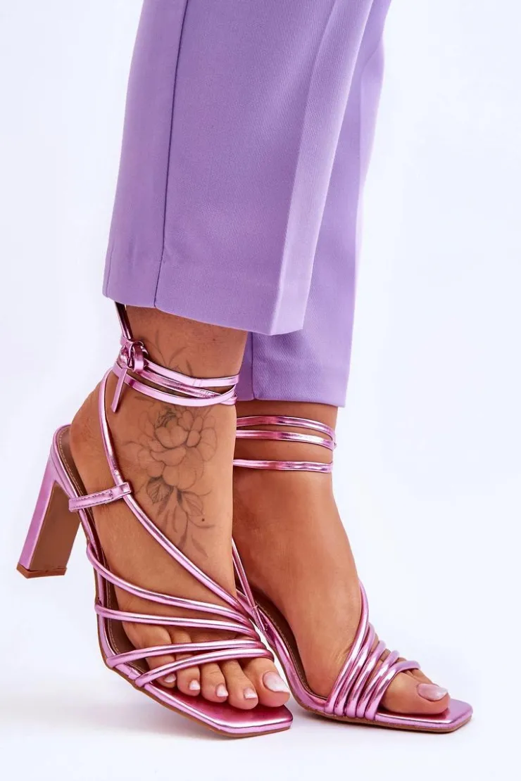 Damskie Boto Modne Wiązane Sandały Na Obcasie Różowe Tessoro