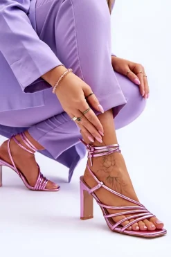 Damskie Boto Modne Wiązane Sandały Na Obcasie Różowe Tessoro