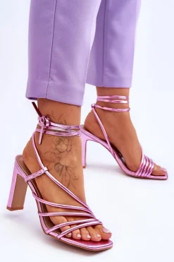 Damskie Boto Modne Wiązane Sandały Na Obcasie Różowe Tessoro