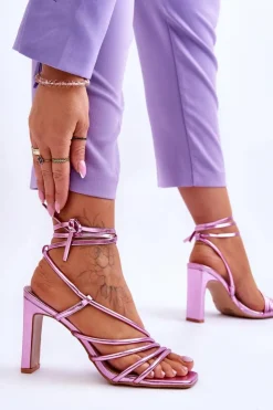 Damskie Boto Modne Wiązane Sandały Na Obcasie Różowe Tessoro